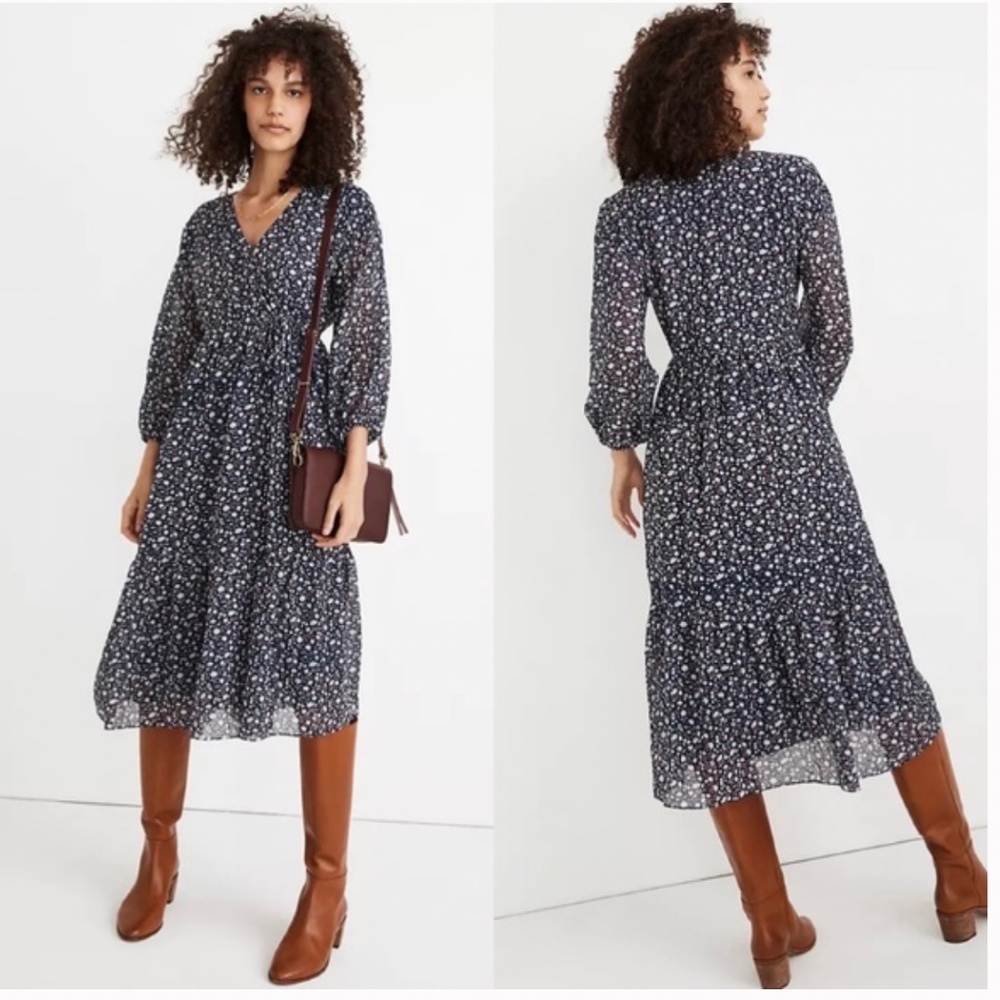Sold Out Item!! Madewell Floral Tie-Waist Faux Wrap Midi Dress Size S